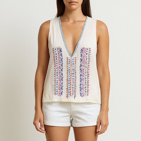 Rococo Sand Paloma White Embroidered Top Size XS b110 - Picture 1 of 12